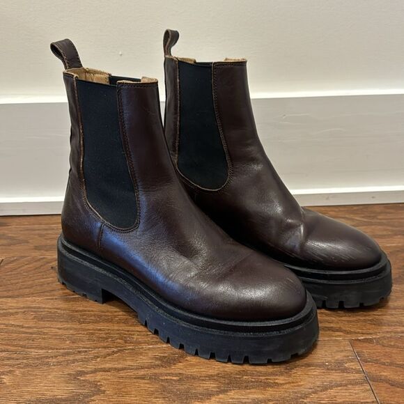 DARK BROWN LEATHER CHUNKY BOOTS - Picture 5 of 6